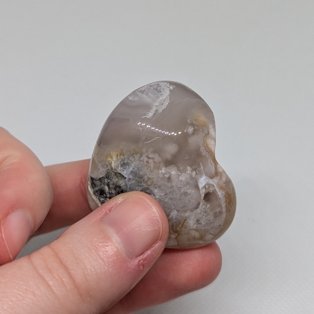 Flower Agate Crystal‎ Puffy Heart Carving -Genuine Pink Flower Agate - Picture 6 of 7
